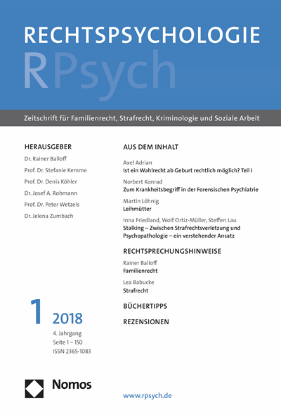Cover of Volume: RPsych Rechtspsychologie Volume 4 (2018), Edition 1