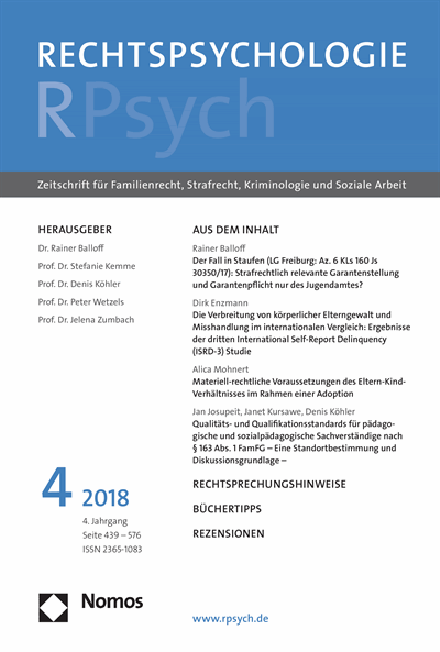 Cover der Ausgabe: RPsych Rechtspsychologie Jahrgang 4 (2018), Heft 4