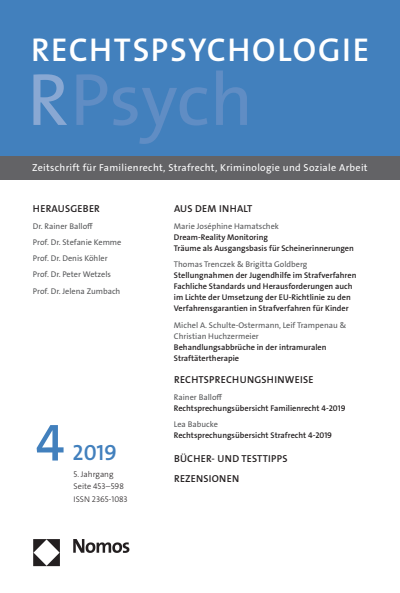 Cover der Ausgabe: RPsych Rechtspsychologie Jahrgang 5 (2019), Heft 4