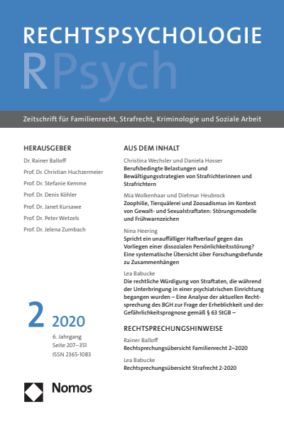 Cover der Ausgabe: RPsych Rechtspsychologie Jahrgang 6 (2020), Heft 2