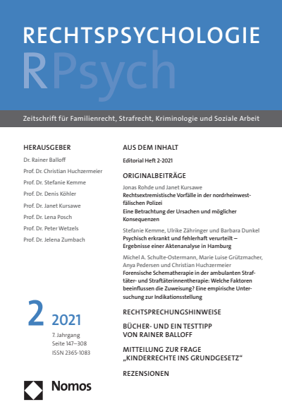 Cover of Volume: RPsych Rechtspsychologie Volume 7 (2021), Edition 2