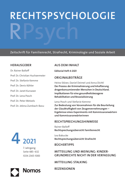 Cover der Ausgabe: RPsych Rechtspsychologie Jahrgang 7 (2021), Heft 4
