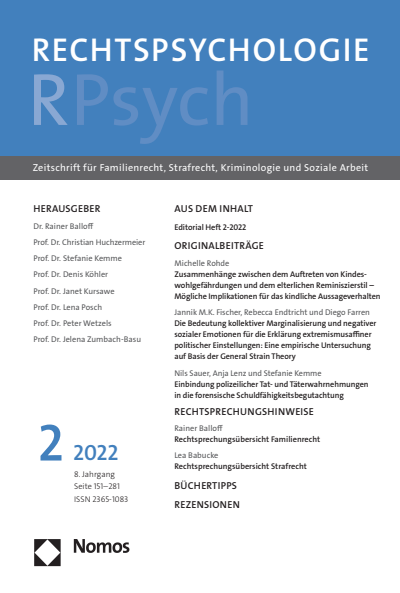 Cover of Volume: RPsych Rechtspsychologie Volume 8 (2022), Edition 2