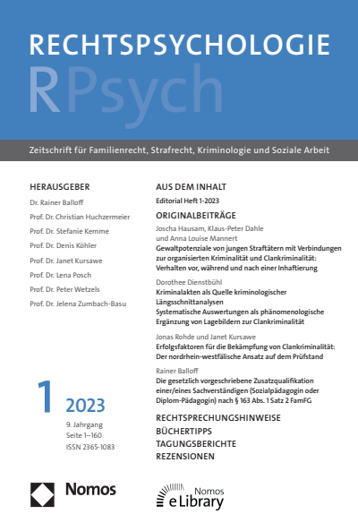 Cover of Volume: RPsych Rechtspsychologie Volume 9 (2023), Edition 1
