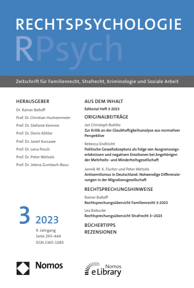 Cover der Ausgabe: RPsych Rechtspsychologie Jahrgang 9 (2023), Heft 3