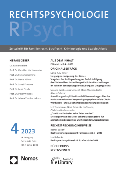 Cover der Ausgabe: RPsych Rechtspsychologie Jahrgang 9 (2023), Heft 4