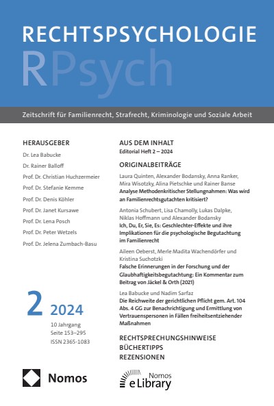 Cover der Ausgabe: RPsych Rechtspsychologie Jahrgang 10 (2024), Heft 2