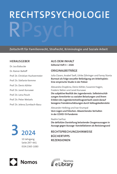Cover der Ausgabe: RPsych Rechtspsychologie Jahrgang 10 (2024), Heft 3
