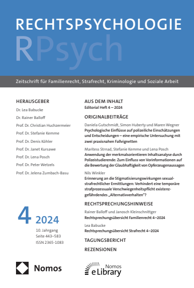 Cover der Ausgabe: RPsych Rechtspsychologie Jahrgang 10 (2024), Heft 4