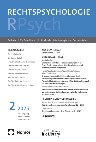 Cover der Ausgabe: RPsych Rechtspsychologie Jahrgang 11 (2025), Heft 2