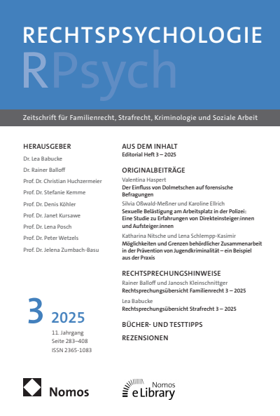 Cover der Ausgabe: RPsych Rechtspsychologie Jahrgang 11 (2025), Heft 3