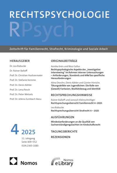 Cover der Ausgabe: RPsych Rechtspsychologie Jahrgang 11 (2025), Heft 4