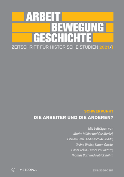 Cover der Ausgabe: Arbeit – Bewegung – Geschichte Jahrgang 20 (2021), Heft 1