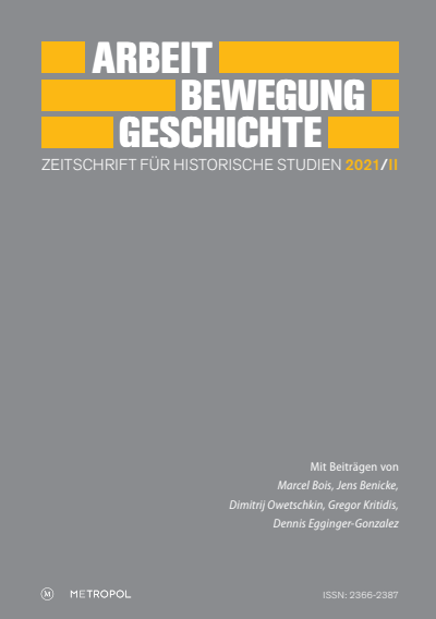 Cover der Ausgabe: Arbeit – Bewegung – Geschichte Jahrgang 20 (2021), Heft 2