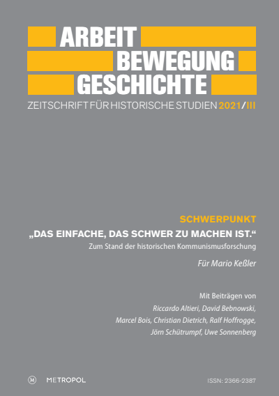 Cover der Ausgabe: Arbeit – Bewegung – Geschichte Jahrgang 20 (2021), Heft 3