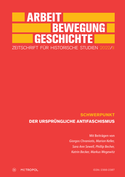 Cover der Ausgabe: Arbeit – Bewegung – Geschichte Jahrgang 21 (2022), Heft 2
