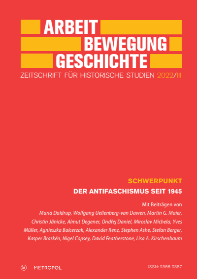 Cover der Ausgabe: Arbeit – Bewegung – Geschichte Jahrgang 21 (2022), Heft 3