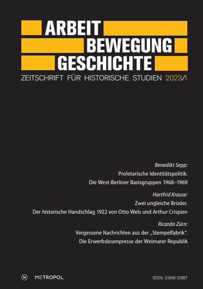 Cover der Ausgabe: Arbeit – Bewegung – Geschichte Jahrgang 22 (2023), Heft 1