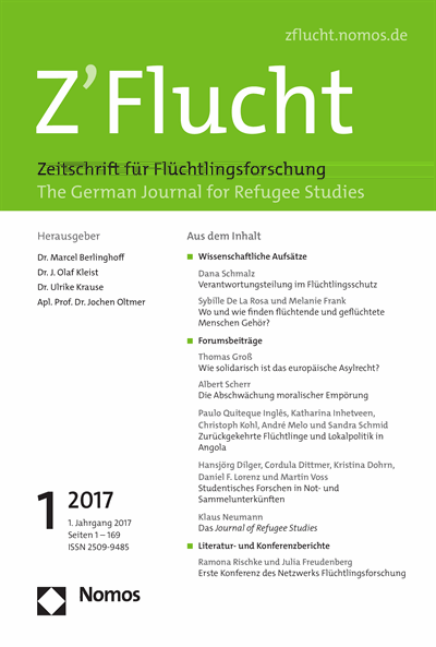 Cover der Ausgabe: Z'Flucht. Zeitschrift für Flucht- und Flüchtlingsforschung Jahrgang 1 (2017), Heft 1