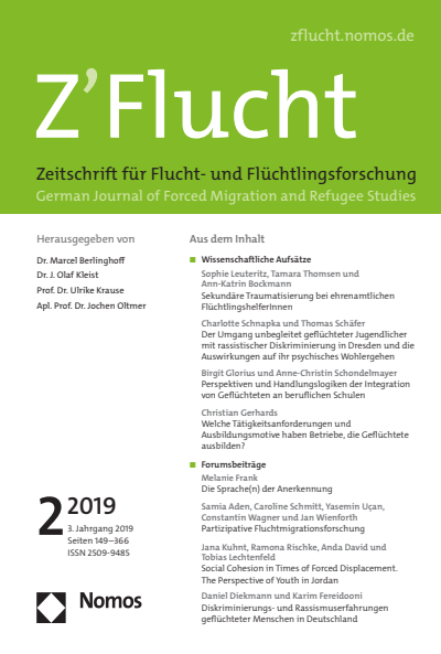 Cover der Ausgabe: Z'Flucht. Zeitschrift für Flucht- und Flüchtlingsforschung Jahrgang 3 (2019), Heft 2
