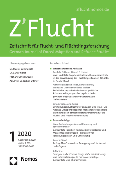 Cover der Ausgabe: Z'Flucht. Zeitschrift für Flucht- und Flüchtlingsforschung Jahrgang 4 (2020), Heft 1