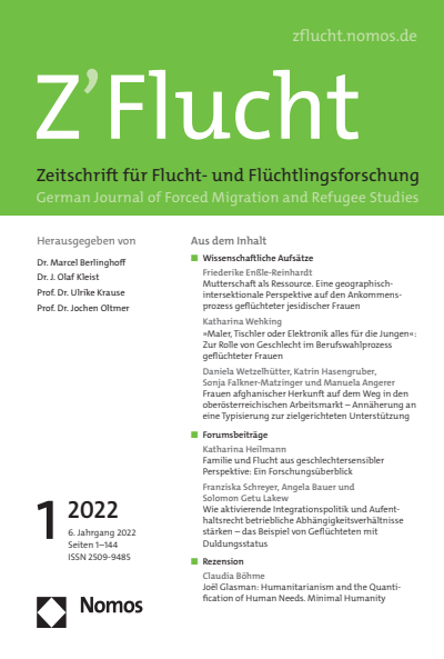 Cover der Ausgabe: Z'Flucht. Zeitschrift für Flucht- und Flüchtlingsforschung Jahrgang 6 (2022), Heft 1
