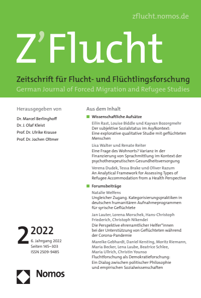Cover der Ausgabe: Z'Flucht. Zeitschrift für Flucht- und Flüchtlingsforschung Jahrgang 6 (2022), Heft 2