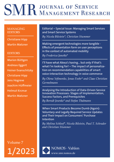 Cover der Ausgabe: SMR - Journal of Service Management Research Jahrgang 7 (2023), Heft 1