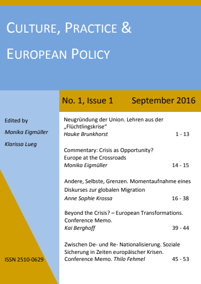 Cover der Ausgabe: Culture, Practice & Europeanization Jahrgang 1 (2016), Heft 1