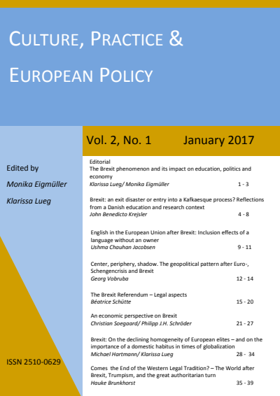 Cover der Ausgabe: Culture, Practice & Europeanization Jahrgang 2 (2017), Heft 1