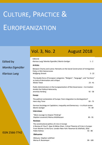 Cover der Ausgabe: Culture, Practice & Europeanization Jahrgang 3 (2018), Heft 2