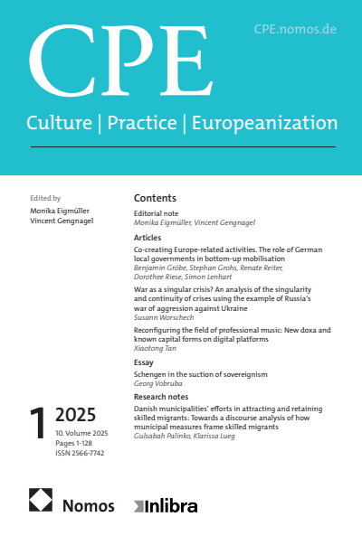 Cover der Ausgabe: Culture, Practice & Europeanization Jahrgang 10 (2025), Heft 1