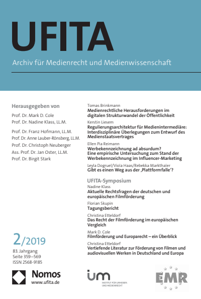 Cover der Ausgabe: UFITA Archiv für Medienrecht und Medienwissenschaft Jahrgang 83 (2019), Heft 2