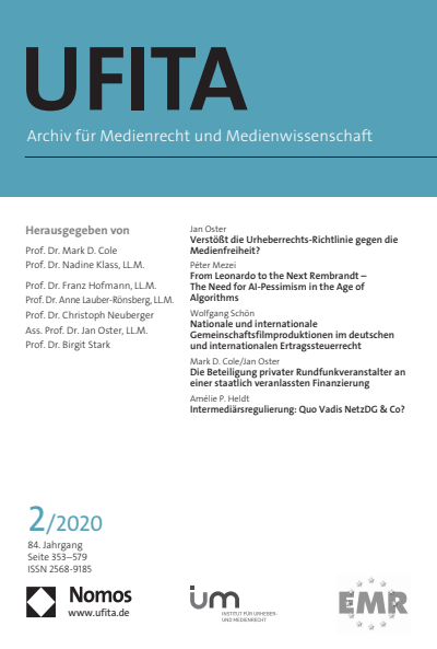 Cover der Ausgabe: UFITA Archiv für Medienrecht und Medienwissenschaft Jahrgang 84 (2020), Heft 2