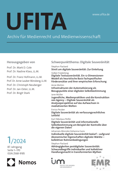 Cover der Ausgabe: UFITA Archiv für Medienrecht und Medienwissenschaft Jahrgang 88 (2024), Heft 1