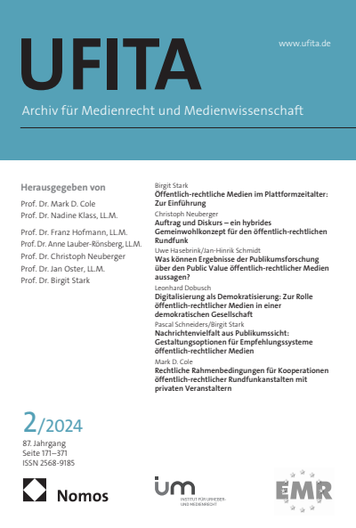 Cover der Ausgabe: UFITA Archiv für Medienrecht und Medienwissenschaft Jahrgang 88 (2024), Heft 2