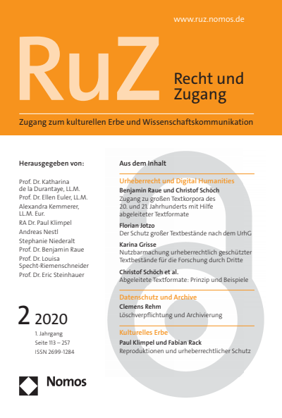 Cover der Ausgabe: RuZ - Recht und Zugang Jahrgang 1 (2020), Heft 2