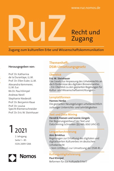 Cover der Ausgabe: RuZ - Recht und Zugang Jahrgang 2 (2021), Heft 1