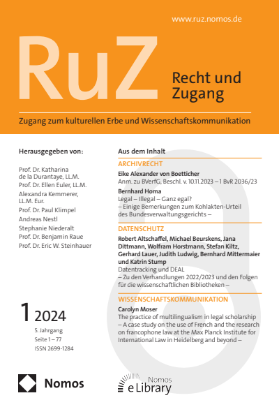 Cover der Ausgabe: RuZ - Recht und Zugang Jahrgang 5 (2024), Heft 1