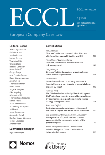 Cover der Ausgabe: European Company Case Law (ECCL) Jahrgang 1 (2023), Heft 2