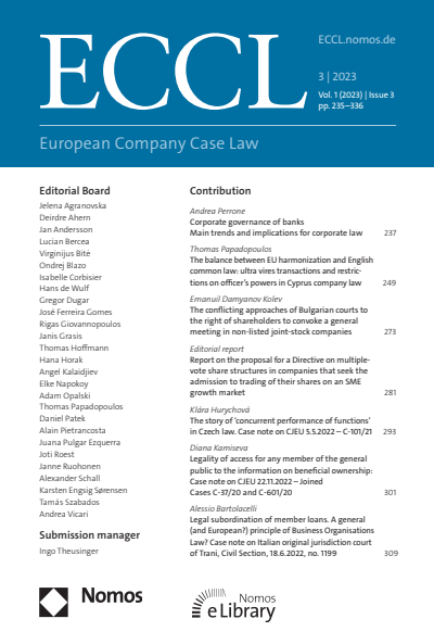 Cover der Ausgabe: European Company Case Law (ECCL) Jahrgang 1 (2023), Heft 3