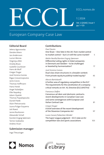 Cover der Ausgabe: European Company Case Law (ECCL) Jahrgang 2 (2024), Heft 1