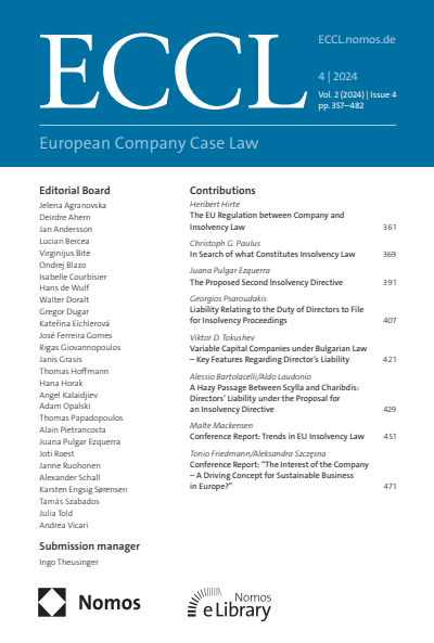 Cover der Ausgabe: European Company Case Law (ECCL) Jahrgang 2 (2024), Heft 4