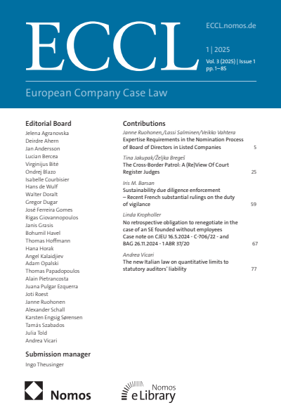 Cover der Ausgabe: European Company Case Law (ECCL) Jahrgang 3 (2025), Heft 1