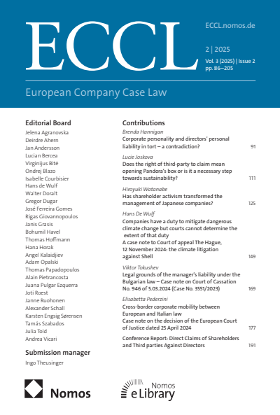 Cover der Ausgabe: European Company Case Law (ECCL) Jahrgang 3 (2025), Heft 2