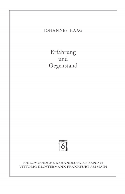 Cover des Buchs: Erfahrung und Gegenstand