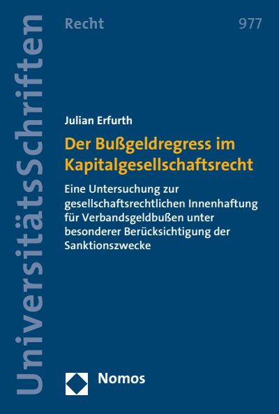 Cover des Buchs: Der Bußgeldregress im Kapitalgesellschaftsrecht