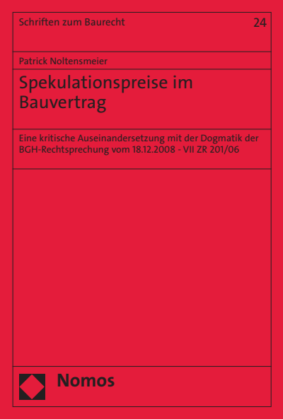 Cover des Buchs: Spekulationspreise im Bauvertrag