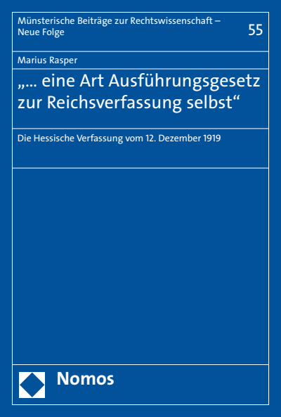 Cover des Buchs: "… eine Art Ausführungsgesetz zur Reichsverfassung selbst"