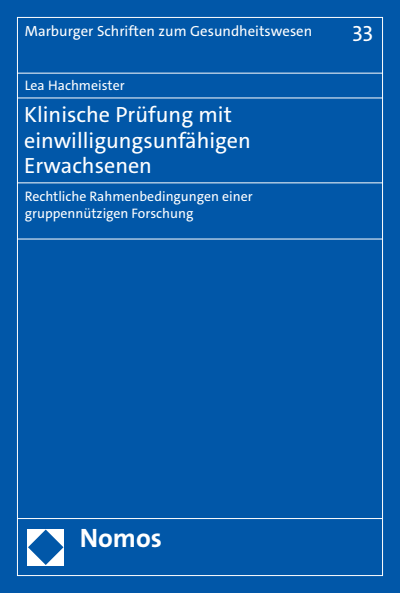 Cover des Buchs: Klinische Prüfung mit einwilligungsunfähigen Erwachsenen